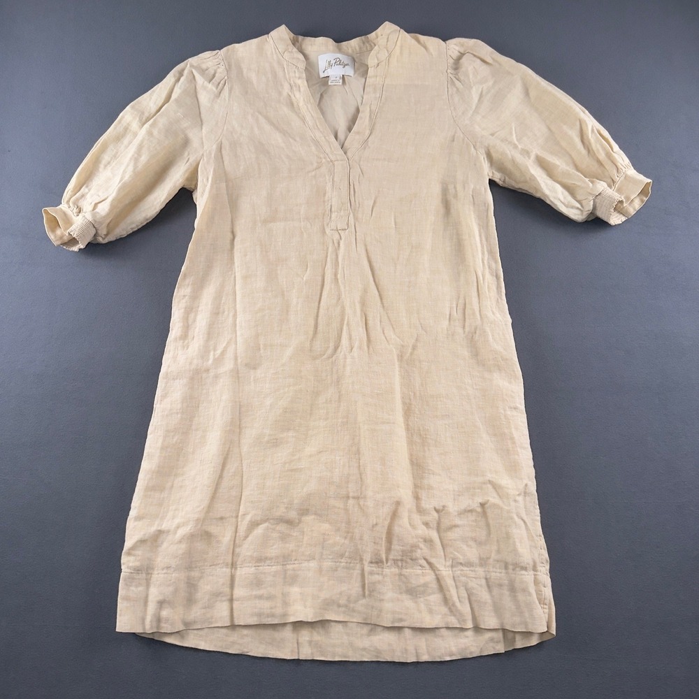 Lilly Pulitzer Mialeigh Elbow Sleeve Linen Dress Sand Beige Size 2 016977
